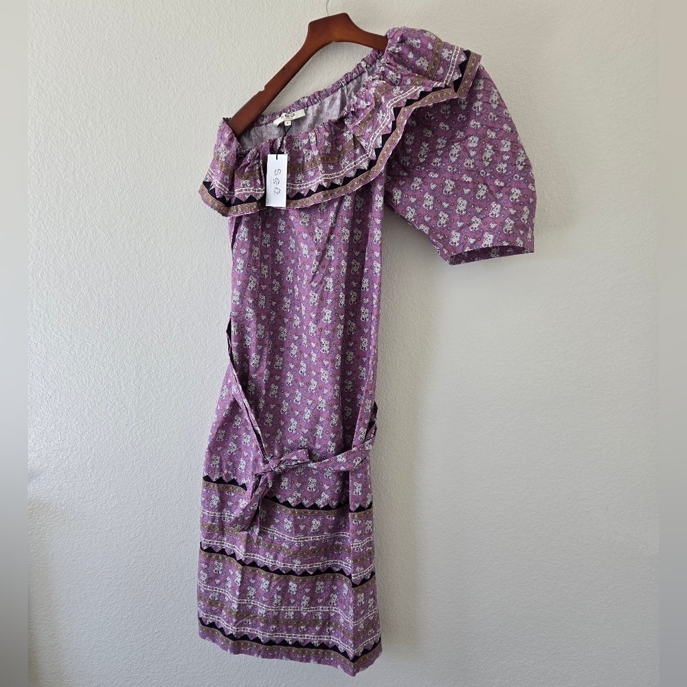 NWT Sea NY Perry One‎ Shoulder Midi Dress Purple Floral Border Print Size Small - Picture 5 of 16